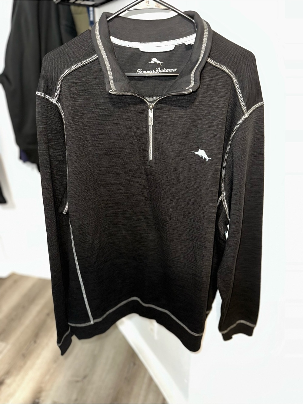 Tommy Bahama Heavyweight Men’s Black Half-Zip Pullover with Contrast Stitching